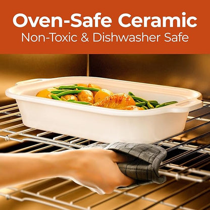 Magnifique 4 Quart Casserole Digital Slow Cooker, Premium Ceramic Bakeware for Oven, Dishwasher Safe Baking Dish, Red