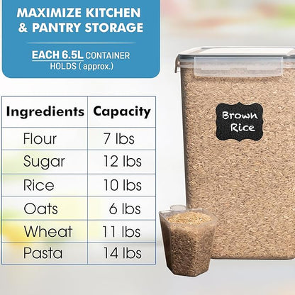 WHITE FEATHER SUPPLIES 2 PC [6.5L / 220 Oz] Large Food Storage Containers with Lids Airtight - BPA Free Clear Plastic Kitchen and Pantry Storage Containers, Bulk Storage for Cereal, Flour, Sugar, Rice