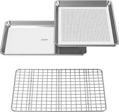 Baking Sheet with Rack Baker's Secret Pure Aluminum Non Toxic PTFE, PFAS, PFOA, BPA Free Baking Pans Set, 100% Recycled, 3pcs Bakeware Set Baking Pans Cookie Sheets 18"