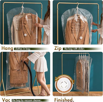 TAILI Hanging Vacuum Sealer Storage Space Saver Bags for Clothing, Suits and Jackets, Closet Organizers, 6 Pack Jumbo Clear