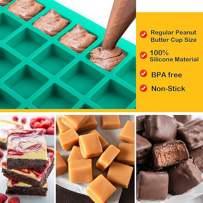Sidosir 3Pcs Square Caramel Candy Mold Silicone, 40-Cavity Gummy Silicone Molds for Fat Bombs, Chocolate Truffles Mold for Hard Candy, Ice Cube