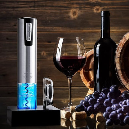 Zulay Kitchen Electric Wine Opener With Charging Base - 3-In-1 Automatic Wine Bottle Opener & Foil Cutter - Rechargeable Wine Opener Electric For Smooth & Fast Uncorking