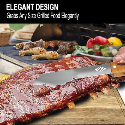 Heavy Duty BBQ Grill Tongs for Outdoor Grill，17 Inch Long Grill Tool, Metal Barbecue Utensil, Wooden Handle, Fun barbecue Tongs for Gas and Charcoal Grilling