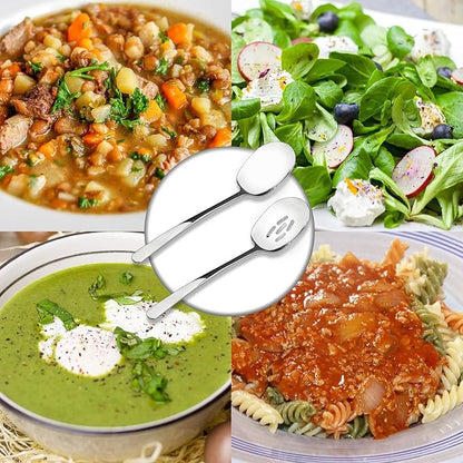 8 Pieces Extra Large Serving Spoons Set, 11 Inch Serving and Slotted Spoon, Stainless Steel Cooking Spoons, Serving Utensils for Kitchen Buffet Parties