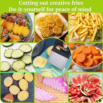 Suuker Crinkle Cutter, 2 In 1 Potato Slicer Wavy Chopper with Vegetable Peeler, Stainless Steel Wavy Slicer Crinkle Cutting Chopping Tools for Potatoes Carrot Chips and Fruits, Vegetables, Onions