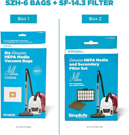 Simplicity Vacuums 6-pack Vacuum Bags Type Z and Filter Set for Jill Canister Vacuum Cleaner, SZH-6 Bags and SF-I4.3 Filter Set with Certified HEPA FiltratioN