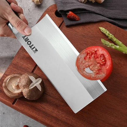 Kitory 7" Lightweight Cleaver, Chinese Chef Knife for Slicing & Chopping (No Bones)- German High Carbon Steel - Ergonomic Pakkawood Handle - Ideal for Women, 2024 Gift (Metadrop Series)