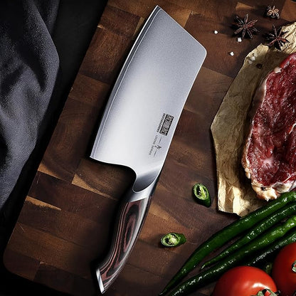 HOSHANHO Cleaver Knife 7 Inch, Ultra Sharp Japanese High Carbon Steel Vegetable Meat Cleaver, Multifunction Chopper Butcher Knife for Home Kitchen and Restaurant