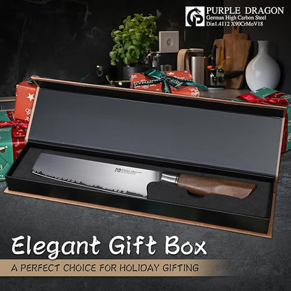 Purple Dragon Nakiri Knife, 7 Inch Meat Cleaver, German Vg10 Steel Japanese Kitchen Knife for Meat Cutting Chopping Dicing Vegetables, Ergonomic Wooden Handle, Gift Box