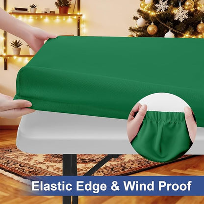 homing Rectangle Table Cloth Cover, Waterproof Polyester Elastic Fitted Tablecloth, Fits for 4 Foot Folding Tables, Washable Table Protector for Christmas, Holiday, Party (Hunter Green, 24" x 48")