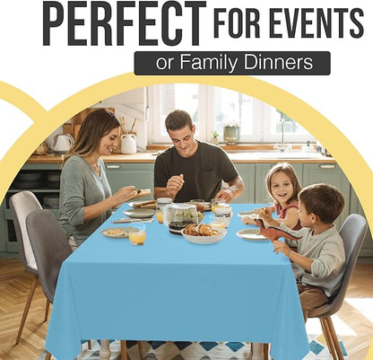 Exquisite 66% Thicker Premium Plastic Table Cloth Rectangle Table Cover 0.5 Mil 6 Pack Sky Blue Table Cloth 54 Inch x 108 Inch Disposable Tablecloth Won't Tear Easily Like Cheap Thin Brands