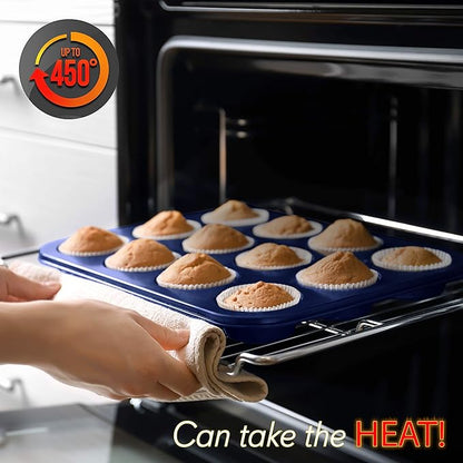 NutriChef 6-Piece Nonstick Baking Pans - Carbon Steel Non toxic Bakeware set with Cookie Sheets, Muffin, Loaf, Round & Square Pan - Restaurant Quality Baking Tray, Easy Clean, Dishwasher & Oven Safe