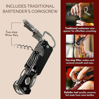 Bartender's All-in-One Bar Tool Set: Corkscrew, Zester, Citrus Knife and Bottle Opener Kit with Magnet for Picnics, Tailgating, BBQs, Camping, Travel, Beach Parties and Bartending, Blue