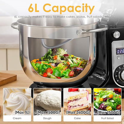 Biolomix Kitchen Electric Stand Mixer, 6 Speed Tilt Head Food Mixer with 6.5 QT Stainless Steel Bowl, Dough Hook, Flat Beater, Whisk and Anti Splash Cover, Red (6.5 QT, Black)