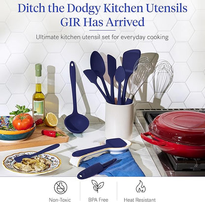GIR: Get It Right 10-Piece Silicone Ultimate Kitchen Utensil Set – Spatulas, Ladle, Flip, Spoons, Whisk, Peeler & Spoonula – Nonstick, Non-Toxic, Heat-Resistant – Navy