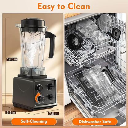 3-in-1 Blender and Food Processor Combo for Smoothies Shakers, 1500W(32000 RPM) Professional Blenders for Kitchen, Adjustable Speed, 68oz BPA-Free Plastic Jar, 30s Self-Cleaning (68 oz)