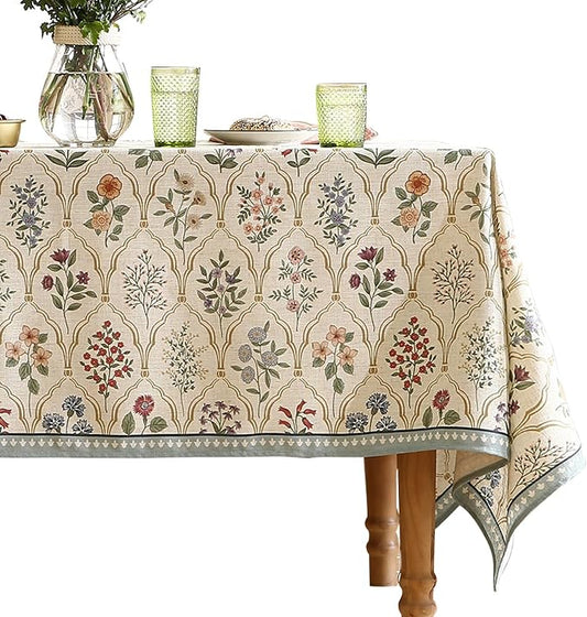 ISAENNE Designer Linen Long Rectangle Tablecloth,Western Colorful Floral Indoor Table Cloth,Wrinkle Resistant Decor Tablecloths for Dining Thanksgiving Kitchen Christmas,63"*94"-Serenity B