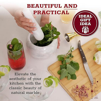 Gusto Nostro Natural Marble Mortar and Pestle Set Small| 4 Inch - 1.5 Cup | Mini Mortar Pestle Set for Grinding Herbs, Nuts, Grains | Pesto Grinding and Guacamole Stone Bowl | Marble Spice Crusher