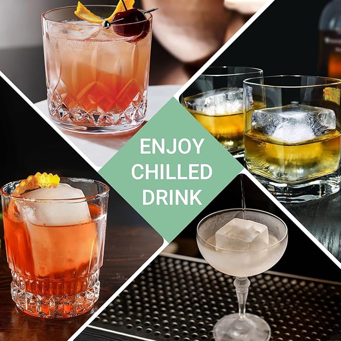 Large Ice Cube Trays for Whiskey: GGOW Big Silicone Ice Cube Trays - Huge Square Ice Cubed Tray for Whisky and Cocktail