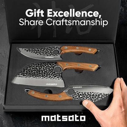 Matsato Knife Set 3-Piece Kitchen Knives, Cooking Chef Knife Set, Cleaver, Kitchen And Chef Cutting and Chopping Knives Sets Juego De Cuchillos Para Cocina