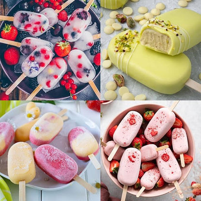 Sakolla Large Silicone Popsicle Molds Set of 3, Oval 4 Cavities Homemade Ice Pop Molds with 150 Wooden Sticks for Ice Cream, Cakesicles, Cake Pop (White)