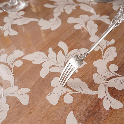 Waterproof Clear Table Cover Protector Vinyl Rectangle Table Cloth Oil Spill Proof Wipe Clean Plastic Tablecloths for Dining Tables (Scroll Grass, 60 x 104 Inches)