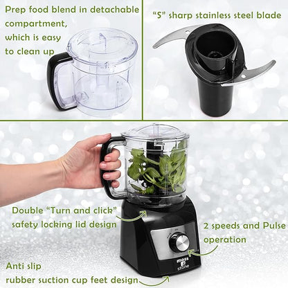 Moss & Stone 3 Cup Mini Food Processor, Strong Vegetable Chopper for Dicing, Chopping, Mincing, & Puree 300 Watts Mini Chopper With 2 Speeds, Perfect Baby Food Processor Black