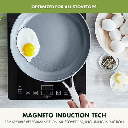 GreenPan Valencia Pro Hard Anodized 3 Piece Fry Pan Skillet Set, Ceramic Nonstick 8" 9.5" and 11" Induction Suitable Frying Pans, PFAS-Free Cookware, Dishwasher Safe, Oven and Broiler Safe, Gray