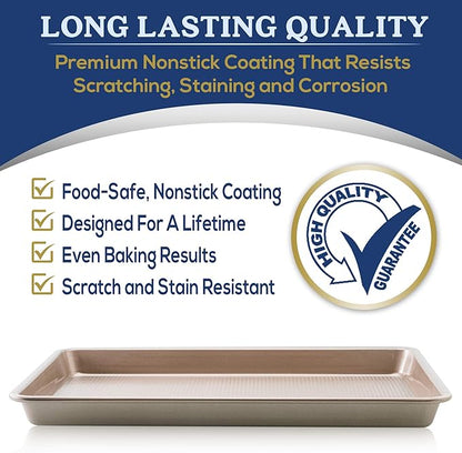 Ultra Cuisine Nonstick Half Sheet Baking Pan - Food Safe Coating, Warp & Scratch Resistant Texture for Airflow, & Carbon Steel Design Durable for Professional Quality Roasting, Size 13 x 18 inch
