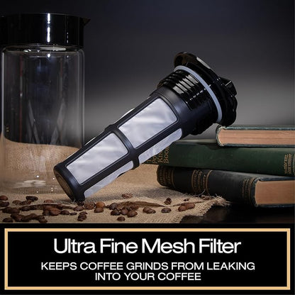 Takeya Glass Cold Brew Coffee Maker for Iced Coffee, Airtight Pitcher, Premium Quality, 1 Quart, Black Lid and Handle