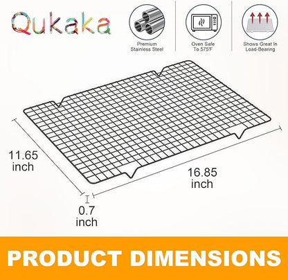 2PCS Cooling Racks for Cooking and Baking -11.65''x16.85''Heavy Duty Stainless Steel Wire Rack for Baking, Grilling, Roasting - Oven & Dishwasher Safe - Fits Half Sheet Pan（Black）