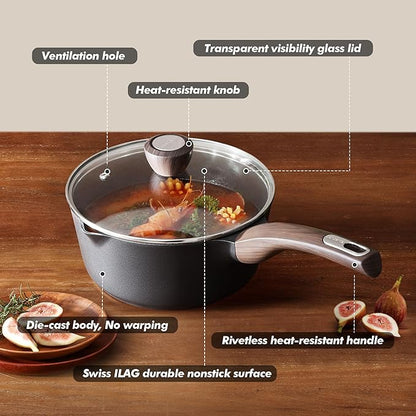 SENSARTE Nonstick Sauce Pan with Lid, 1.5 Quart Small Saucepan, Multipurpose Cooking Pot with Stay Cool Handle, Non toxic Kitchen Sauce Pot, Non stick Saucier Pan, Induction Comptable, PFOA Free