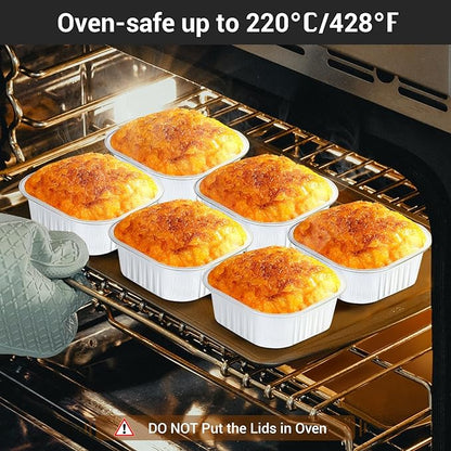 EUSOAR Disposable Ramekins with Lids, 10oz 100pcs Aluminum Foil Baking Cups, Creme Brulee Cups, Muffin Cups for Baking, Square Cupcake Pans, Mini Cake loaf Bread Containers