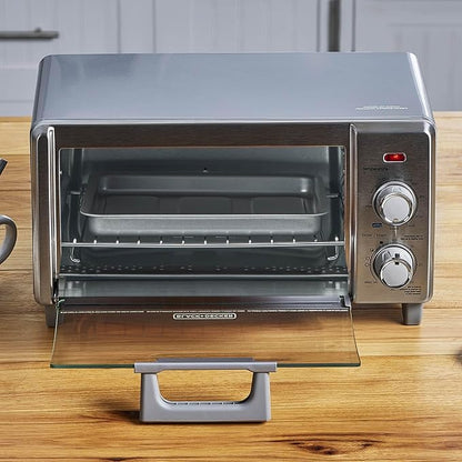 BLACK+DECKER Crisp 'N Bake Air Fry Countertop Convection Toaster Oven, Medium Capacity, 4-Slice, 5-in-1, Fits 9” Pizza, 30-Min Timer, Bake, Broil, Air Fry, Toast, Keep Warm, Stainless Steel