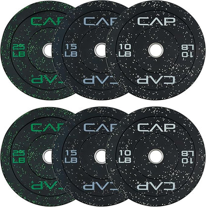 CAP Barbell 2-Inch Olympic Bumper Plate Weight Set with 6 Post Rack | 100-370 lbs | Multiple Options