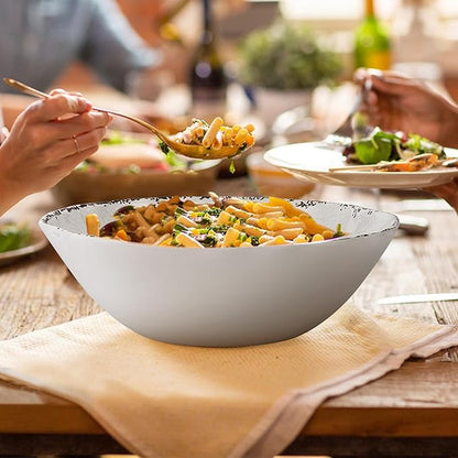 Rustic Melamine Serving Bowls, 12 inch Larger Salad Bowl Set, Set of 2, Farmhouse White large Melamine Bowl, Lightweight and Unbreakable, Dishwasher Safe…