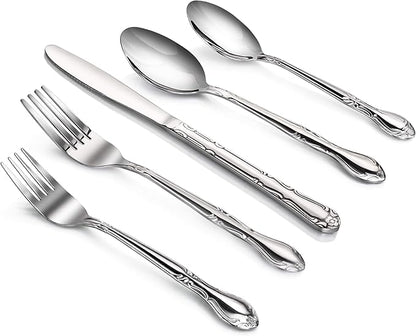 New Star Foodservice 58857 Rose Pattern, 18/0 Stainless Steel, (60 Piece Flatware Set)