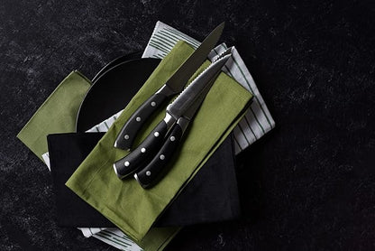 DURA LIVING 8-Piece Serrated Kitchen Steak Knife Set – Forged High Carbon Stainless Steel, Ultra Sharp, Ergonomic Black Handles, Durable Dinner Knives, Black Handle