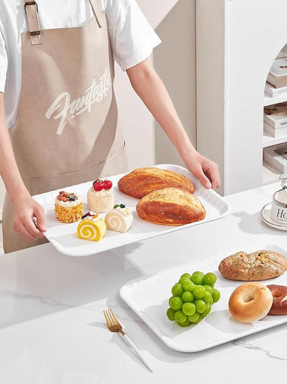 Blue Boat 17" x 12" Rectangular Serving Trays Set of 2 White, Melamine Serving Platter, Light Weight Easy to Clean Sturdy Stackable BPA-Free Dishwasher Safe