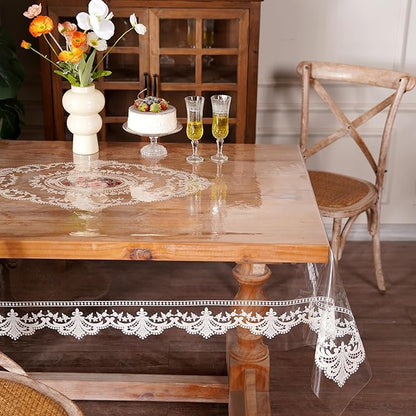 Clear Table Cover Protector Rectangle Vinyl Table Cloth Waterproof Oil Spill Proof Wipe Clean Lace Plastic Tablecloths for Dining Tables (French Lace, 60 x 120 Inches)