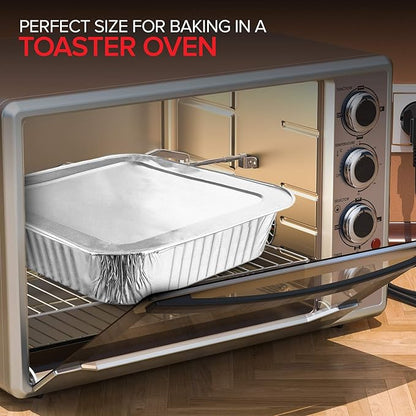 Stock Your Home 8" Square Cake Pans (50 Pack) - Disposable & Recyclable - Aluminum Baking Pans with Lids