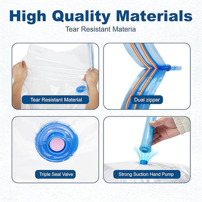 HOUSE DAY 22 Pack Vacuum Storage Bags with Pump,Space Saving Vacuum Seal Bags For Clothing Travel,4 Jumbo/4 Large/4 Medium/4 Small, 4S Roll/2XXS Roll Bags, Hand Pump Included, Sealer Clothes Storage