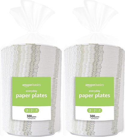 Amazon Basics Everyday Paper Plates, 8.62 Inch, Disposable, 600 Count (300 pack of 2)