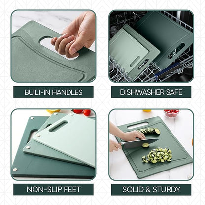 COOK WITH COLOR Non-Slip Cutting Board Set – Kitchen Essentials with Easy Grip Handle for Meat, Veggies, and Fruits, 3 Cutting Boards, Mint