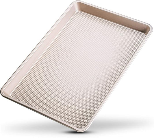 Ultra Cuisine Nonstick Half Sheet Baking Pan - Food Safe Coating, Warp & Scratch Resistant Texture for Airflow, & Carbon Steel Design Durable for Professional Quality Roasting, Size 13 x 18 inch