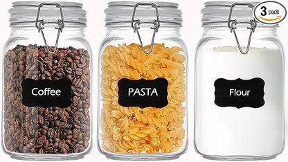 50oz Square Glass Food Storage Jars Storage Container with Clear Preserving Seal Wire Clip Fastening for Kitchen Canning Flour, Cereal, Pasta, Sugar, Beans