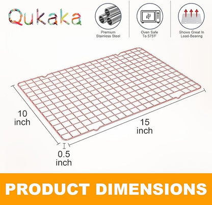 2-Pack Cooling Racks for Cooking and Baking - 10" x 15"Heavy Duty Stainless Steel Wire Rack for Baking, Grilling, Roasting - Oven & Dishwasher Safe - Fits Jelly Roll Sheet Pan（Rose Gold）