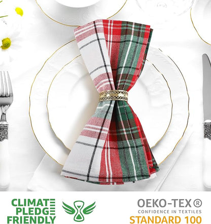 Urban Villa Cloth Napkins (Set of 12) 20x20 Inches 100% Cotton Dinner Napkins Hotel Quality Reusable & Washable Table Dinner Napkins for Home & Weddings -(Christ Checks)
