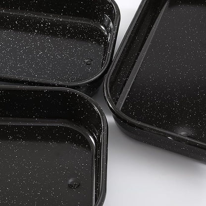 3-Pack Roasting Pans for Ovens Turkey Roaster Pan set Deep Lasagna Baking Pan,17/15/13Inch Spotted Enamel Steel Vessel Used for Cake Dinners Cooking Safe Easy to Clean Bakeware Merry Christmas Gift