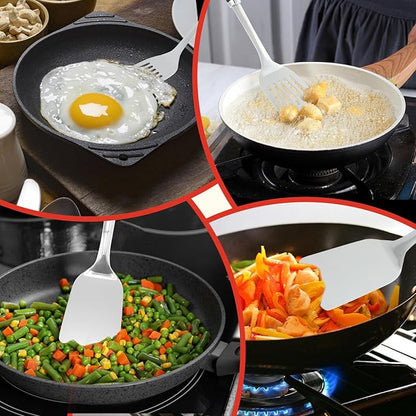 2 Pcs Stainless Steel Spatulas Set,14.2 Silver Slotted Turner, Solid Turner, Kitchen Cooking Utensils Set, High Heat Resistant, Grilling Frying Serving Food, Easy to Clean